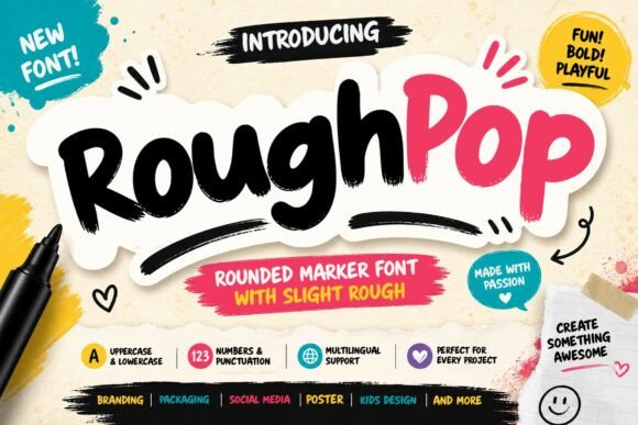 Rough Pop Marker: A Bold Handwritten Display Font for Editorial Design